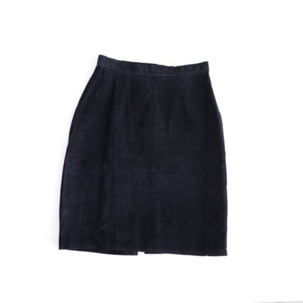 Vintage Reitmans Basics Black Leather Suede A-Line Pencil  Skirt Size 9